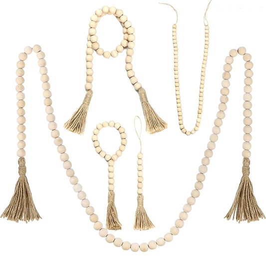 Wood Bead Garland  Wall Hanging  Rustic Wall Tassel