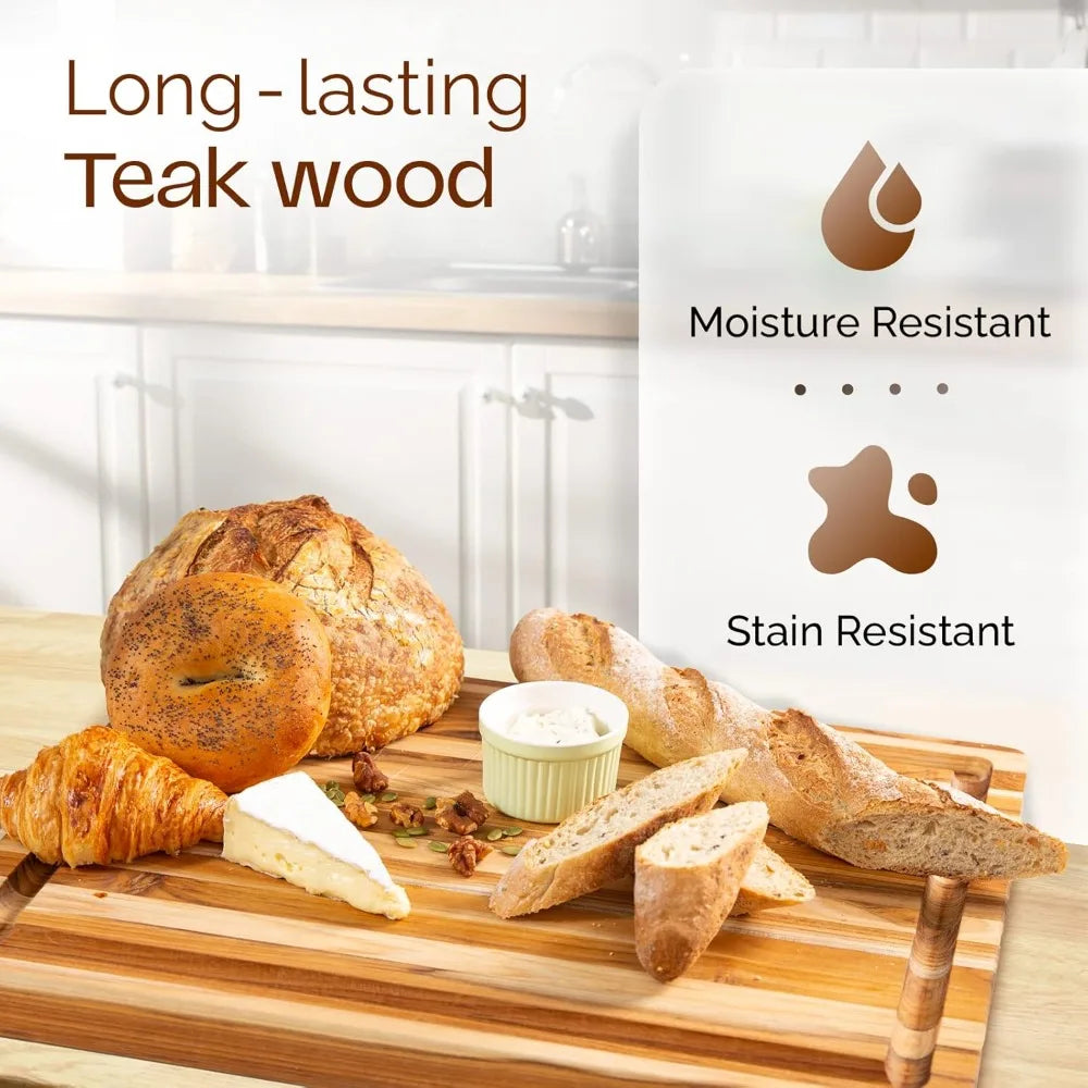 Large Edge Grain Teak Cutting Board for Kitchen, 24''L x 18''W x 1.5'