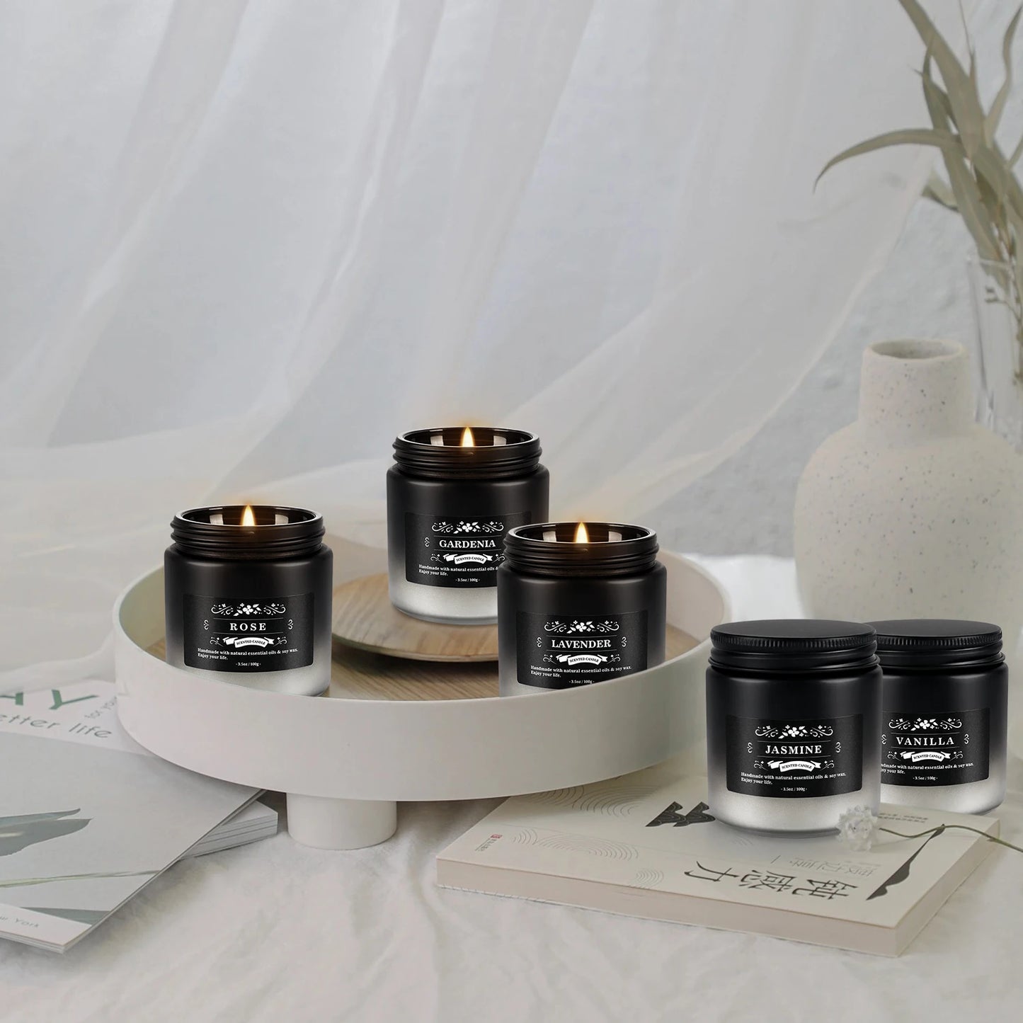 12 Pieces of Gradient Black and White Scented Candles,