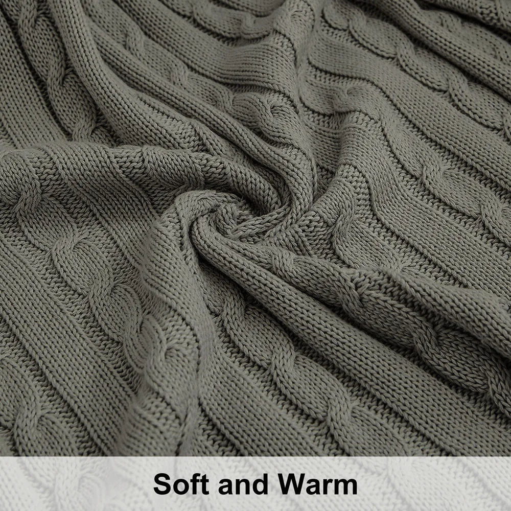 100% Cotton Cable Knit Throw, Super Soft Warm