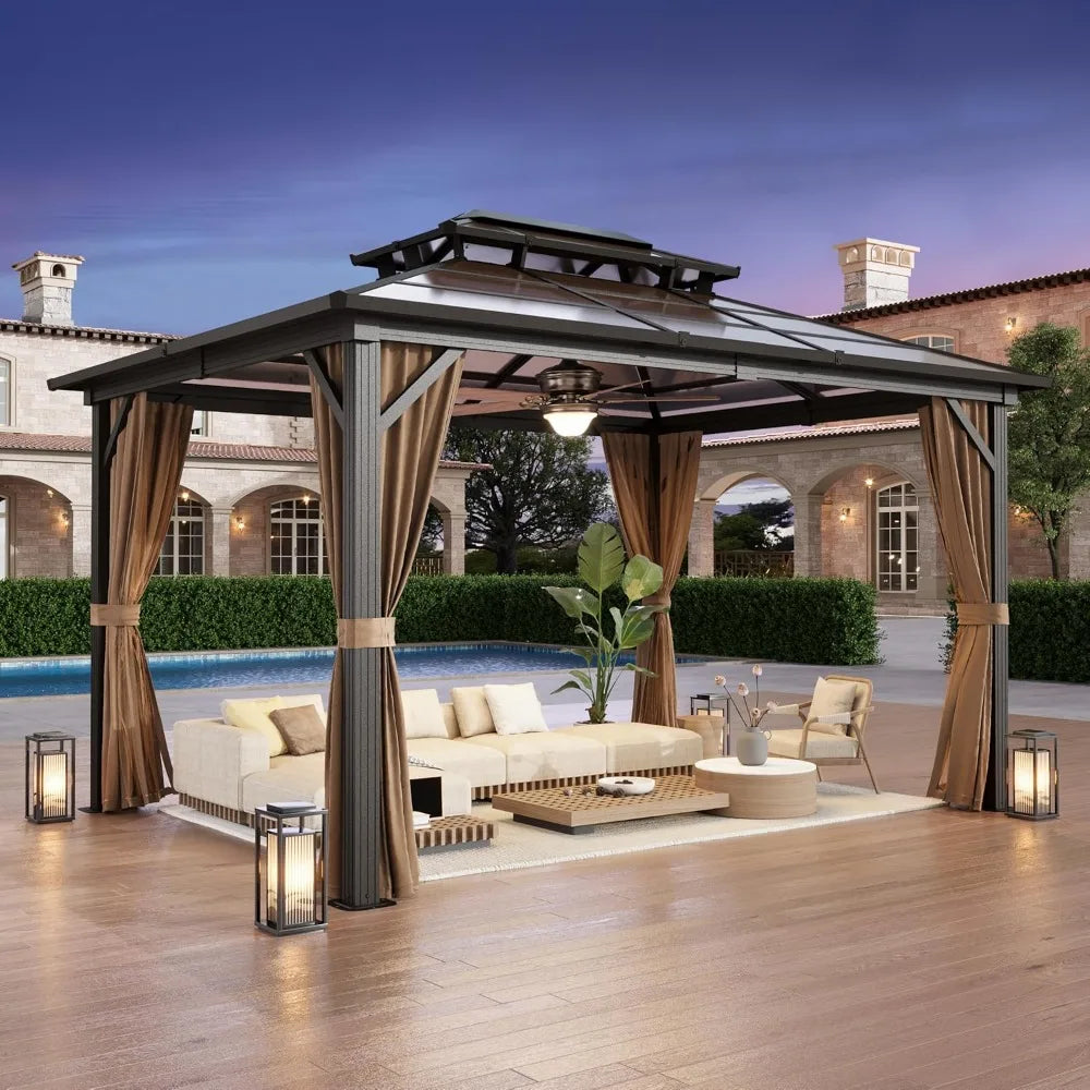 10'x13' Hardtop Gazebo with Polycarbonate Double Roof,