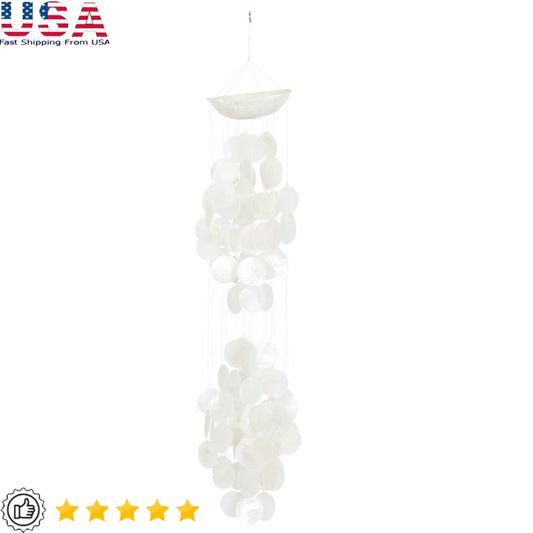 27 Inch White Capiz Shell Waterfall Wind Chime