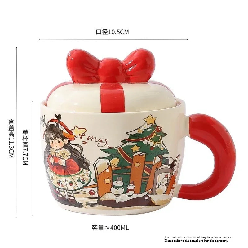Christmas card ceramic mug with lid, coffee cup