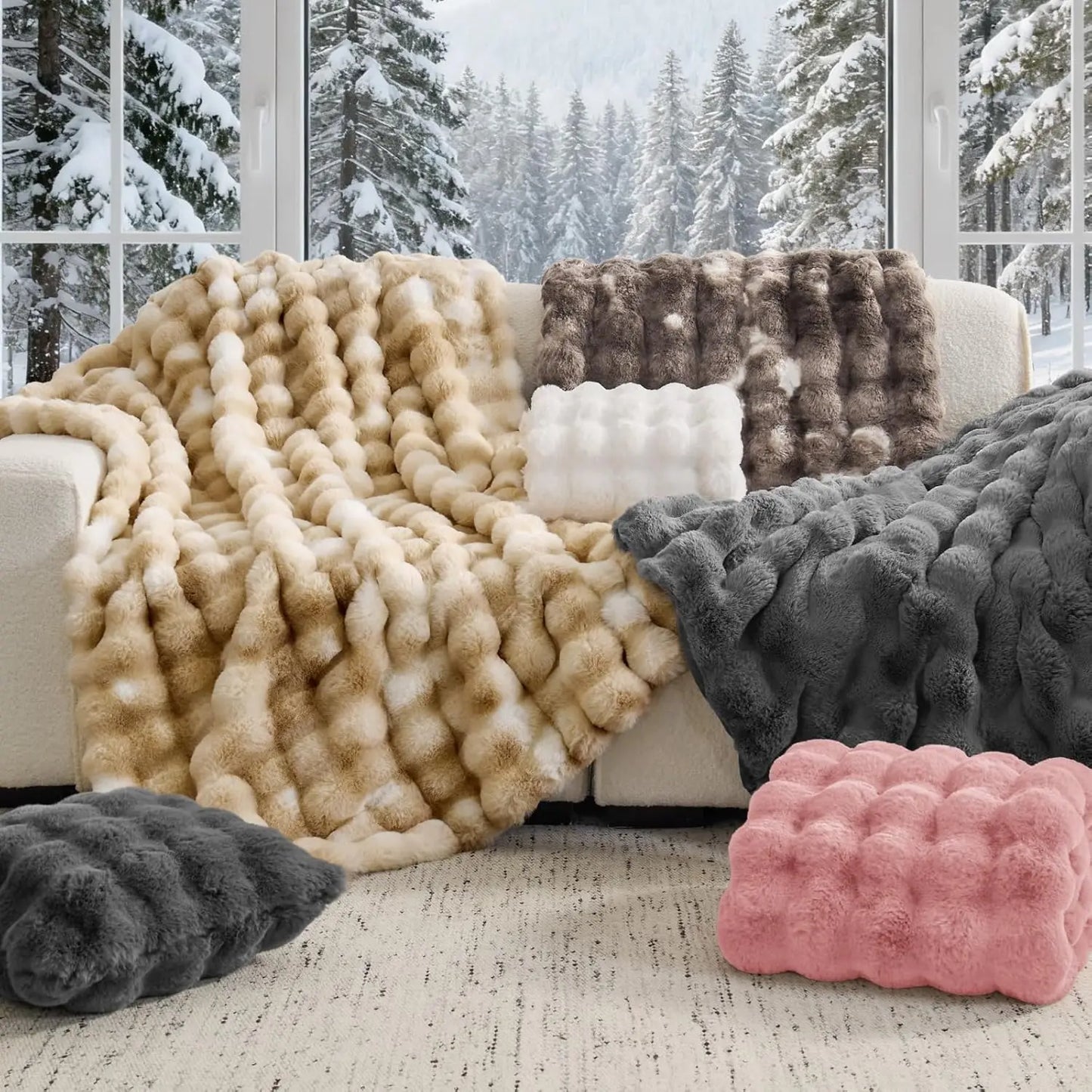 Faux Fur Throw Blanket Tie-Dye Khak- Super Soft & Cozy 6LBS