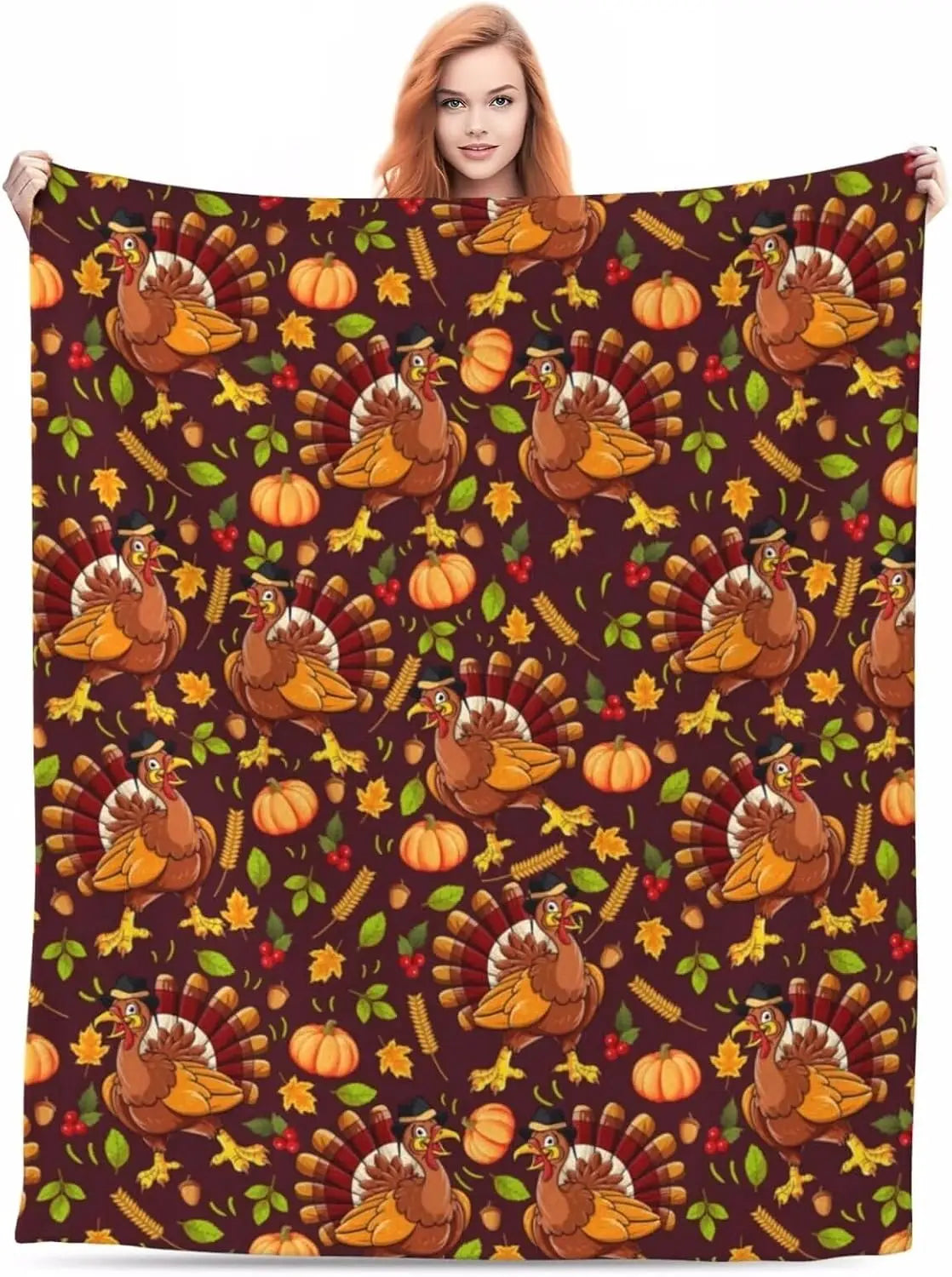 Fall Thanksgiving Pumpkin Throws Turkey Printed