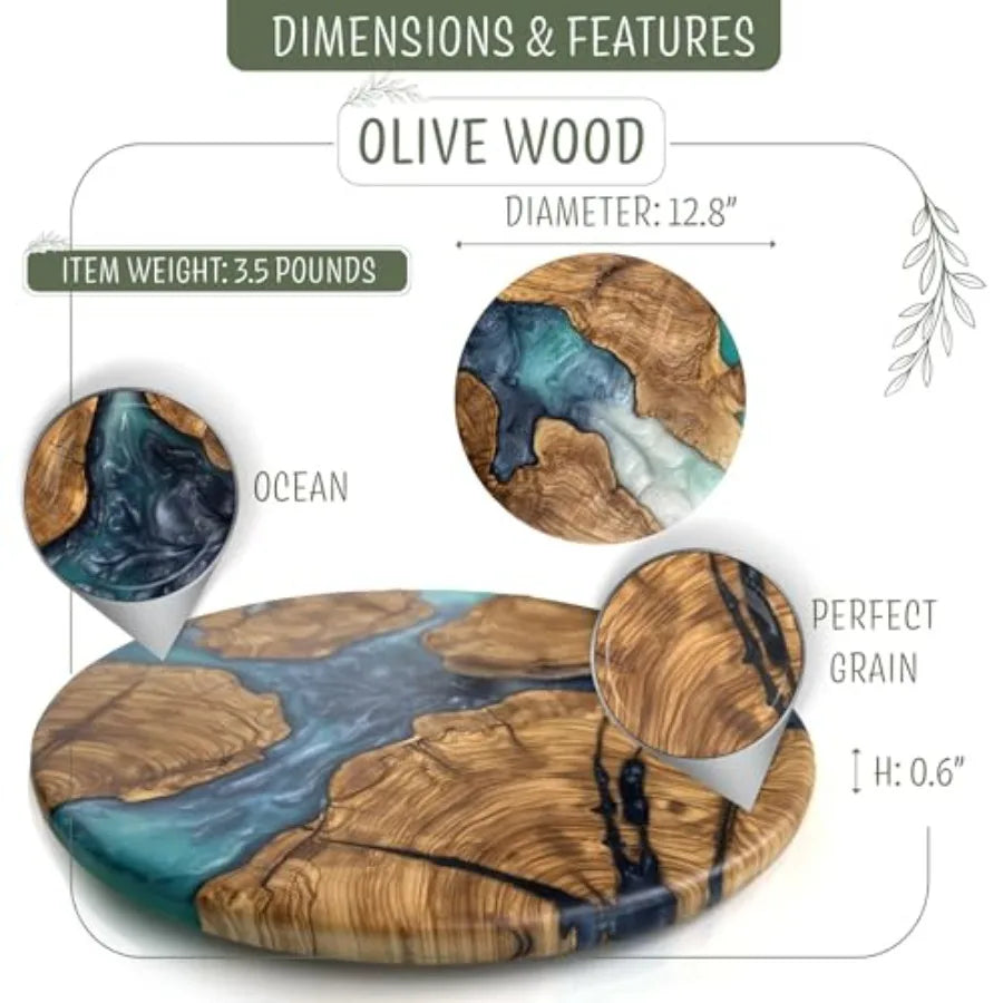 Handmade Olive Wood Round Resin Cheese and Charcuterie Board