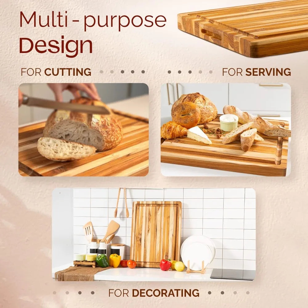 Large Edge Grain Teak Cutting Board for Kitchen, 24''L x 18''W x 1.5'