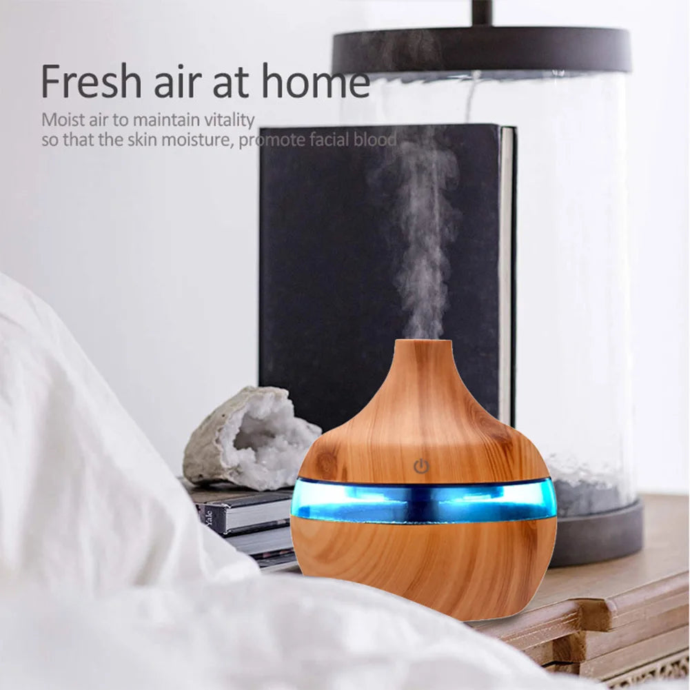 300mL Aroma Essential Oil Diffuser Wood Grain Air Humidifier