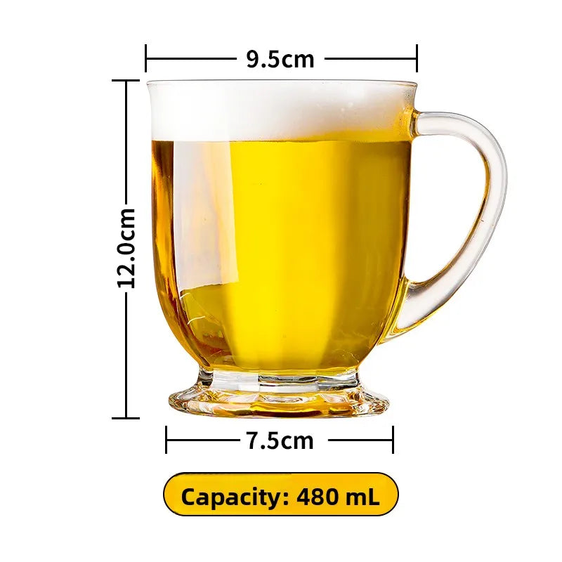 Large Capacity Beer Glass with Handle High End Glass Drinking Cup