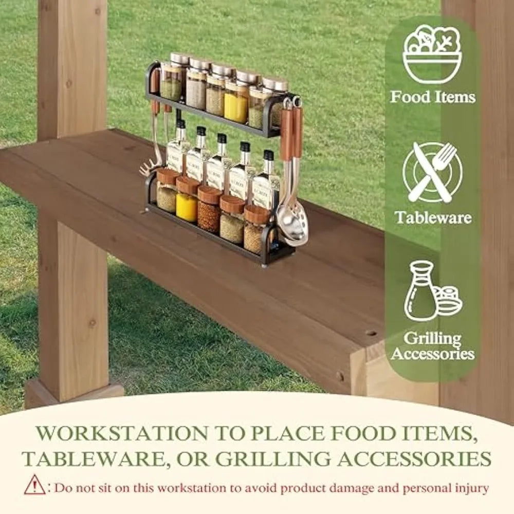 8' x 5' Wooden Grill Gazebo with Sloping Metal Roof, Hard Top