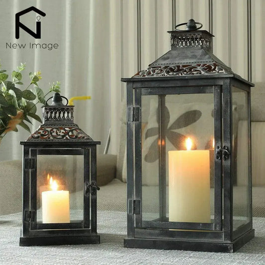 2Pcs Vintage Candle Holder, Metal Candle Hanging Lantern