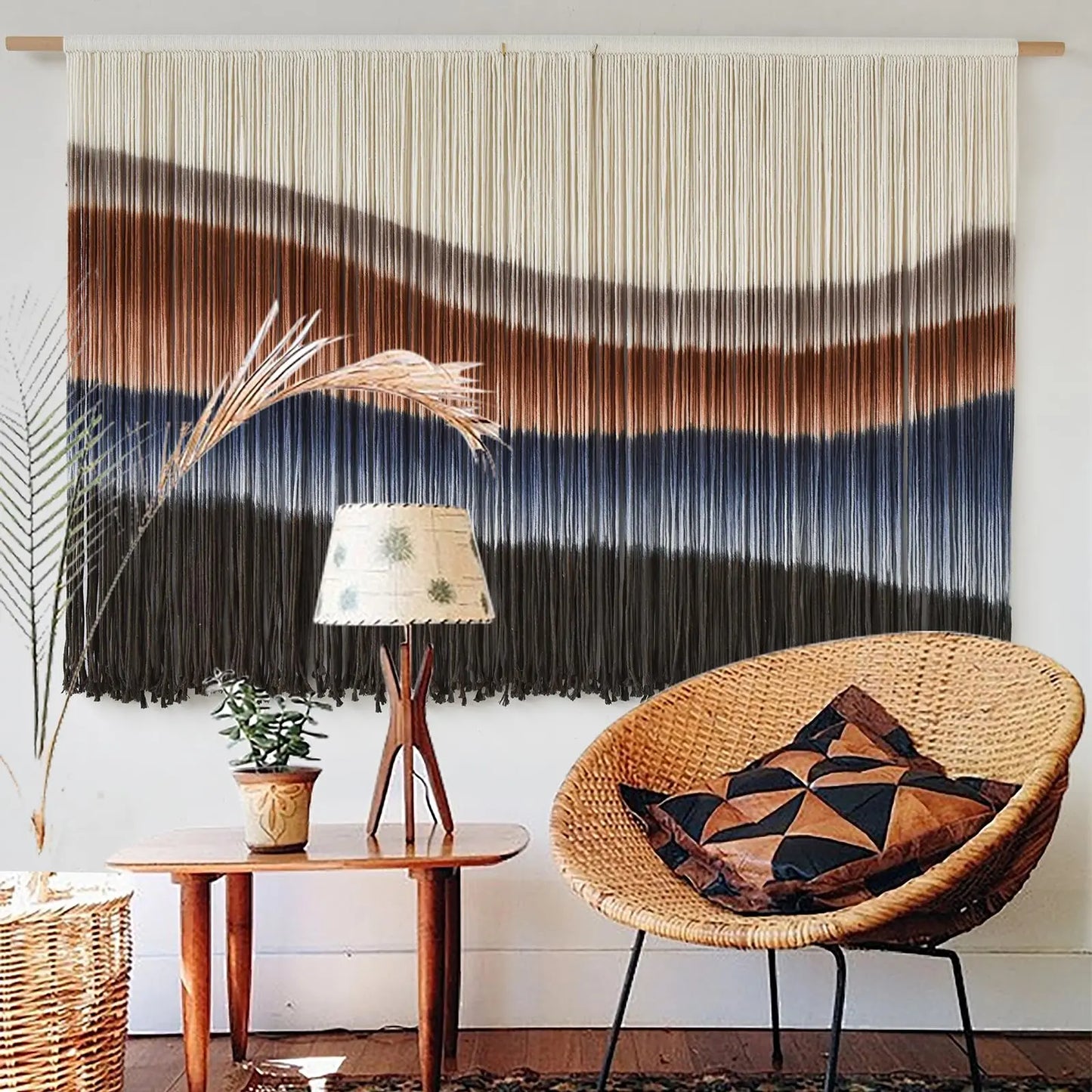 Flber Macrame Wall Hanging Extra Large Dip-Dyed Coastal Tapestry 57" W x 35" L