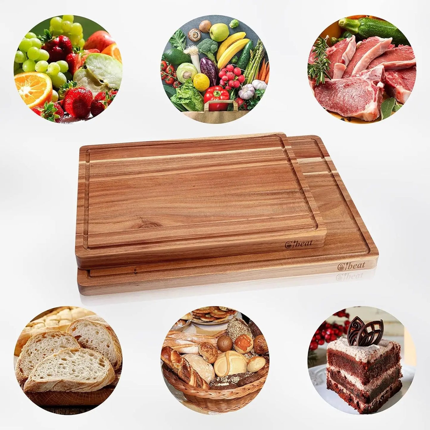 Acacia Wooden Cutting Board  Thick Chopping Board With Side Handles