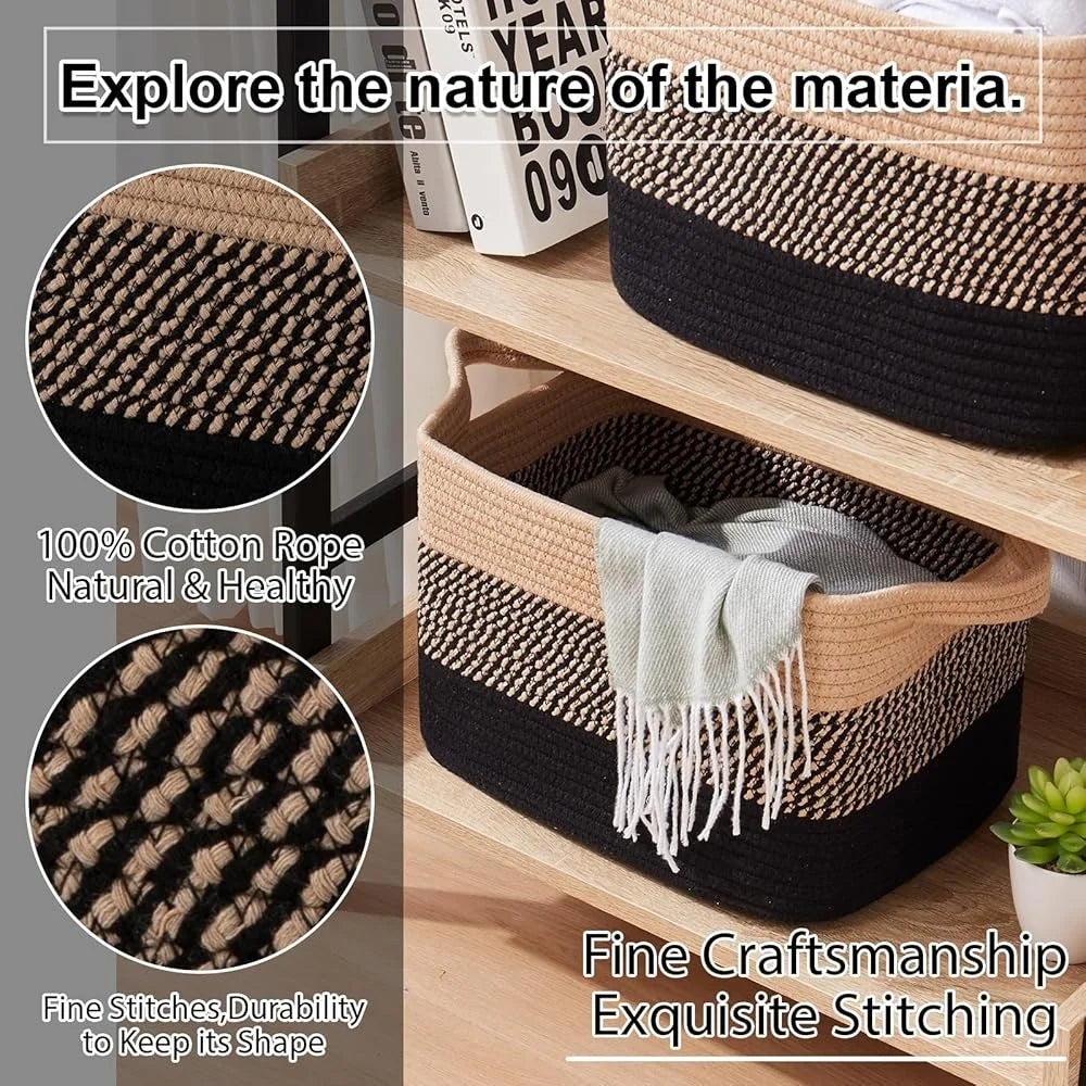 Woven Storage Baskets Cotton Rope Baskets  Pack of 3
