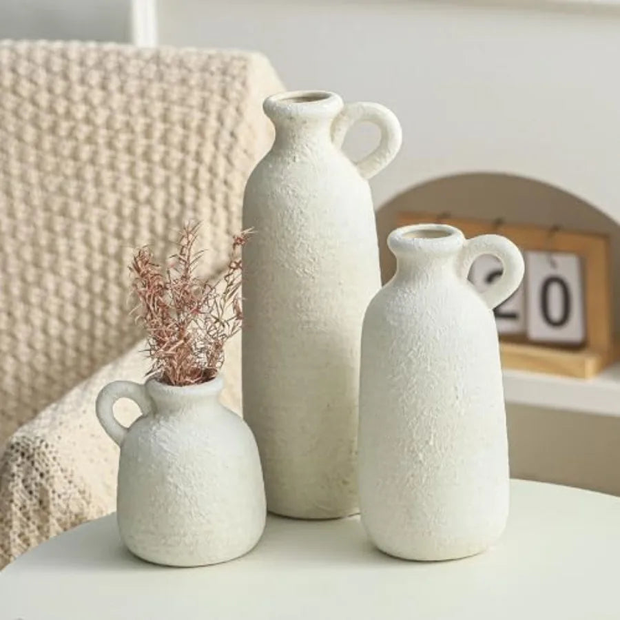Ceramic Vase Set of 3 with Handle,