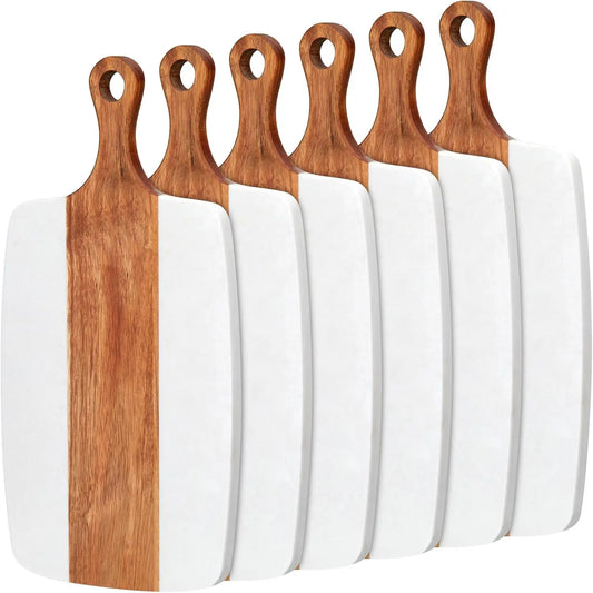 6 Pcs Marble And Wood Cutting Board, Acacia, Charcuterie