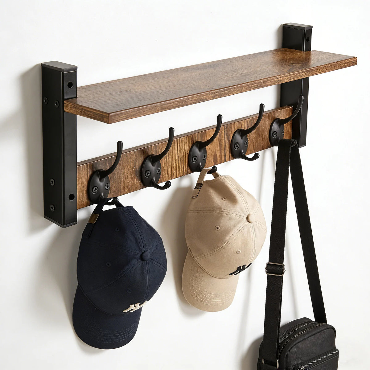 Rustic Wood Key Holder Wall Shelf Wall Mounted