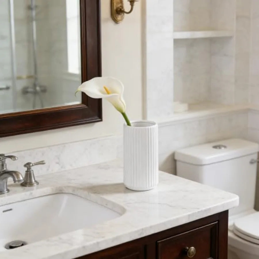 Flower Vase for Pampas Grass, Small  Centerpiece Ribbed Vase