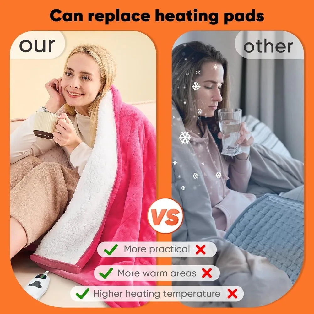 Heated Blanket Electric Throw 50"X60", Heated Blanket with 10 Heat