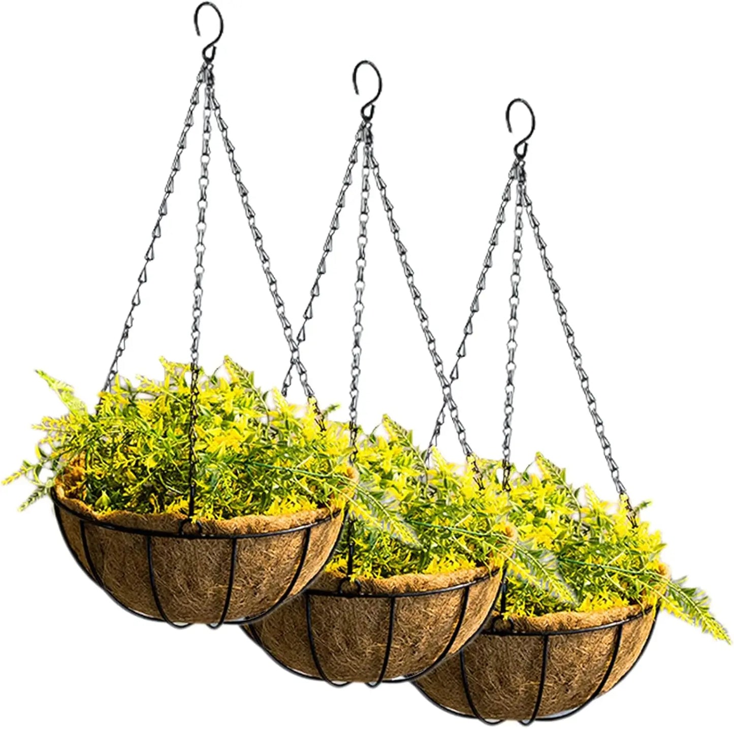 3 Pack 10" Metal Hanging Flower Pots with Coco Fiber Liners