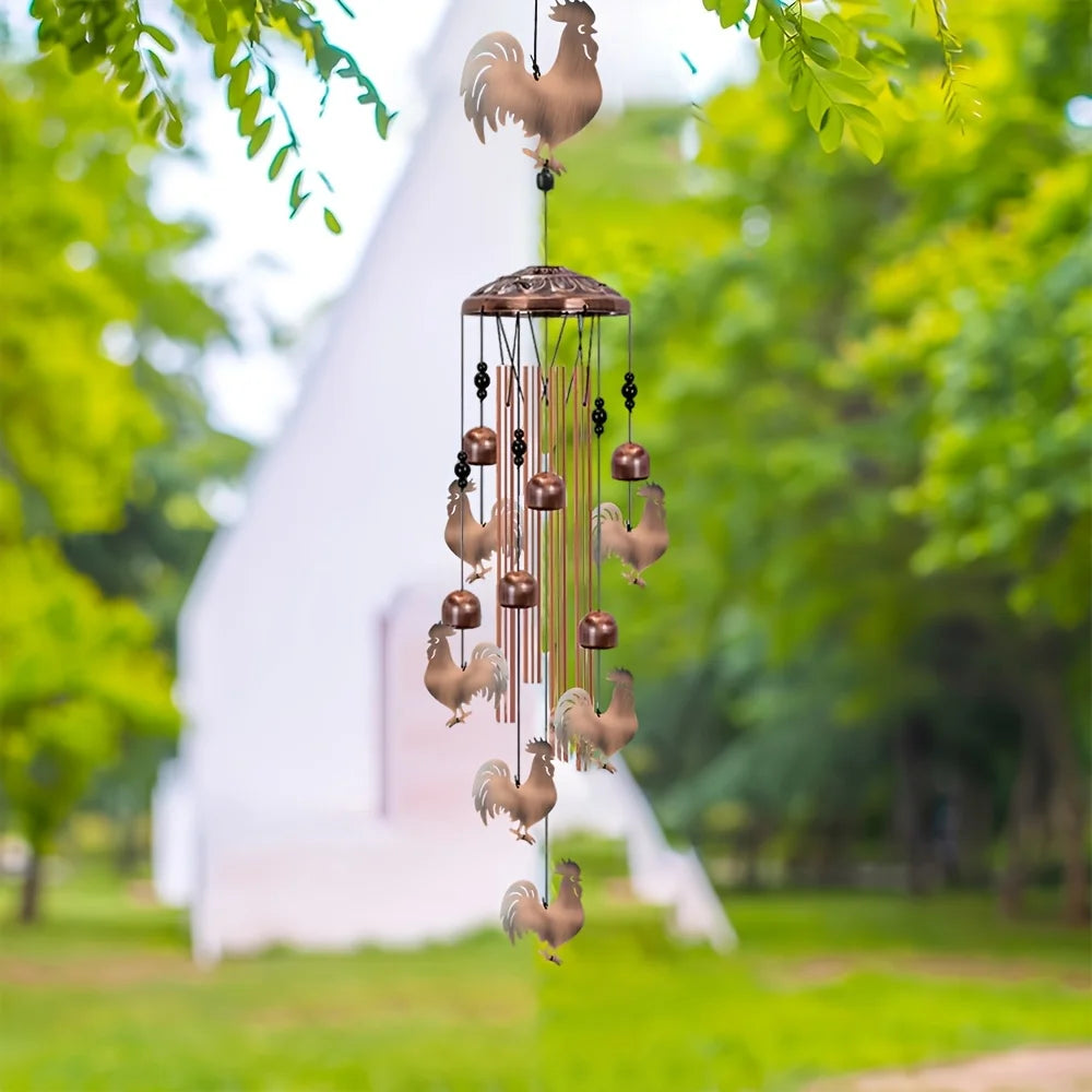 Rooster Wind Chime - Aluminum Tube Wind Chime with S-Hook,