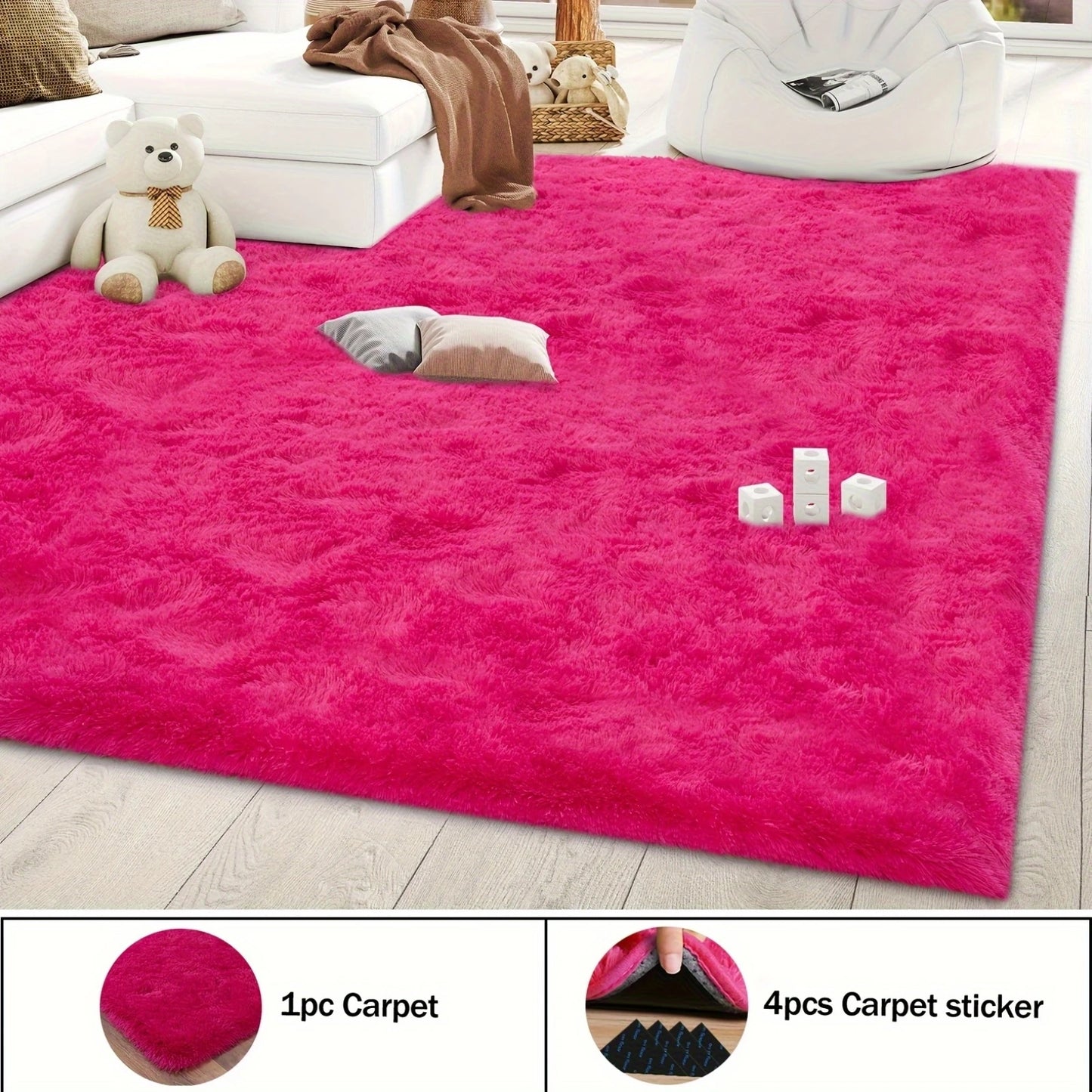 Hot Pink Soft Shaggy Non-Slip Rugs