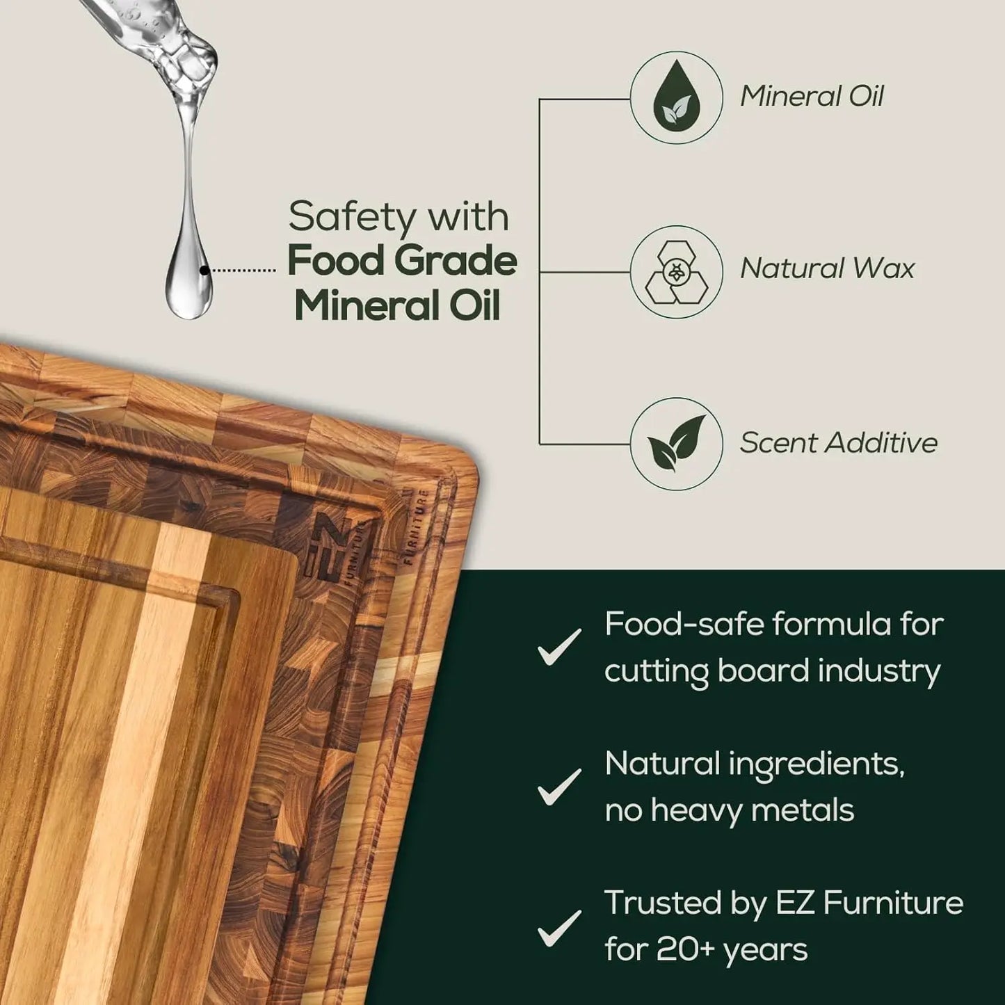 Extra Large (XL) Teak Edge Grain Cutting Board, Reversible