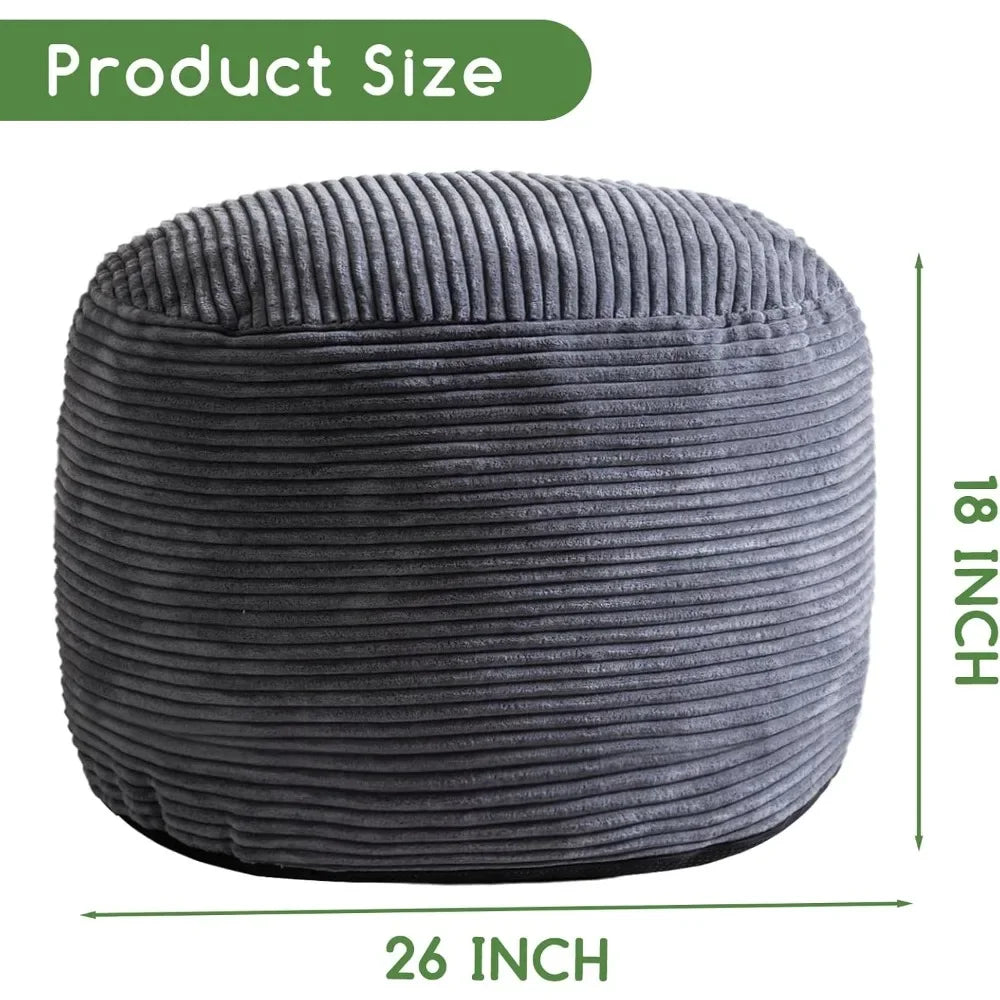 Round Stuffed Pouf , Corduroy Foam Chunk Filling