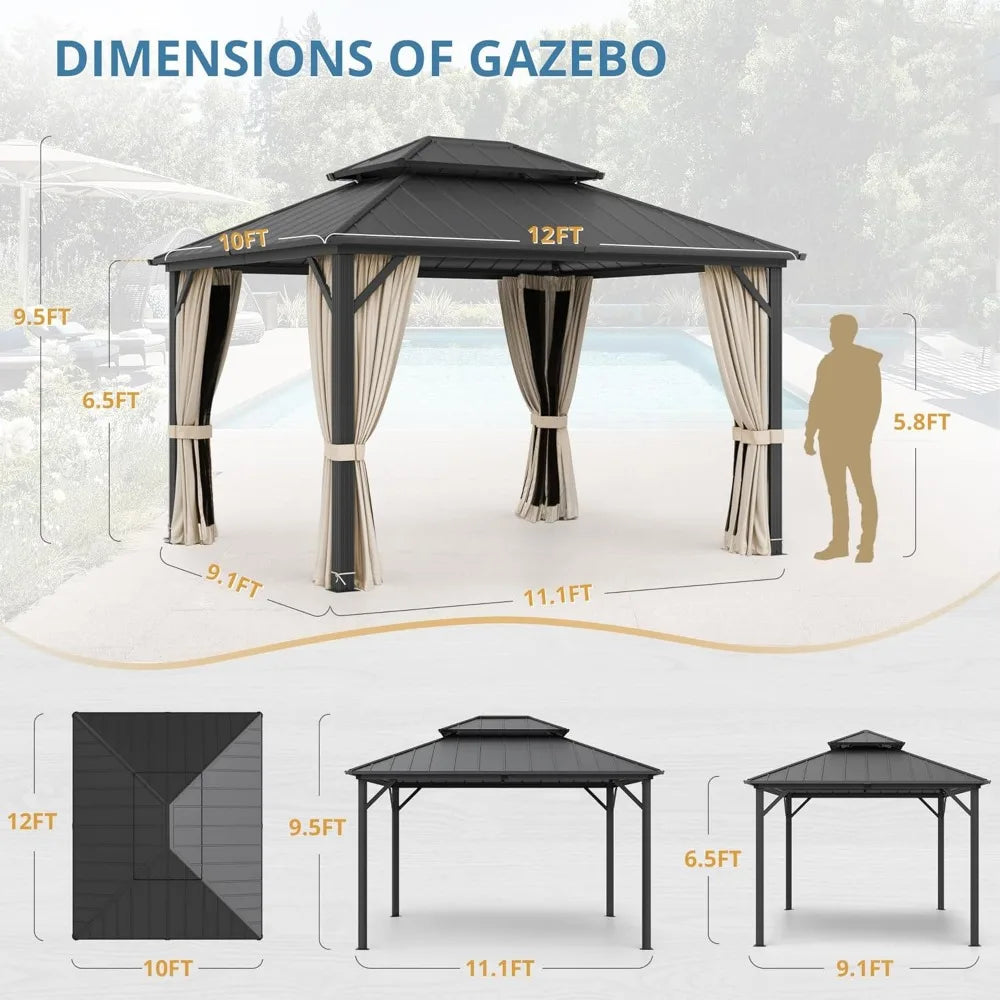 10x12 Hardtop Gazebo, Galvanized Steel Double Roof