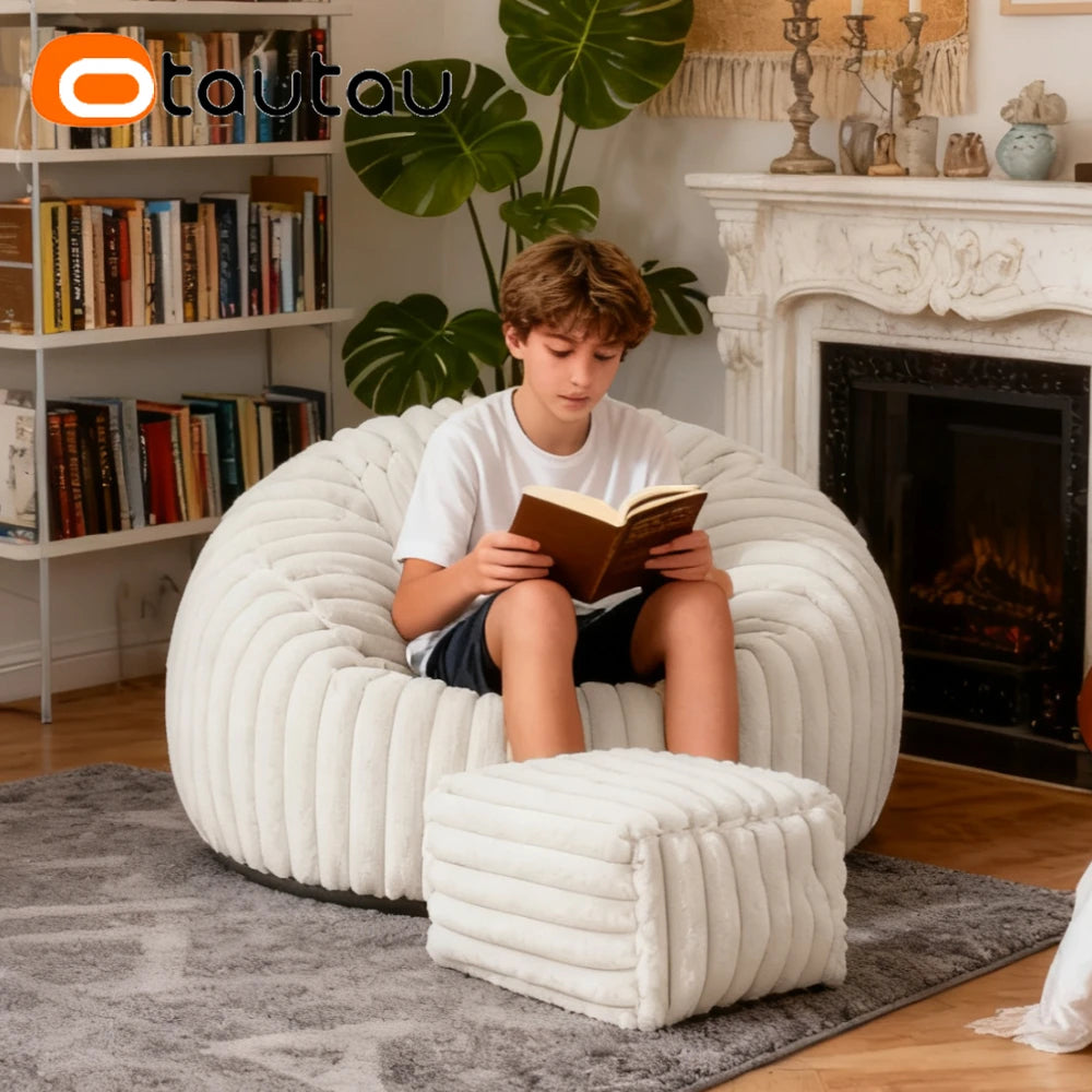 OTAUTAU Children Adults 2.6ft Thick Soft Fluffy Faux Fur Fluffy Bean Bag Chair with Filling Winter Christmas Pouf Ottoman DD234