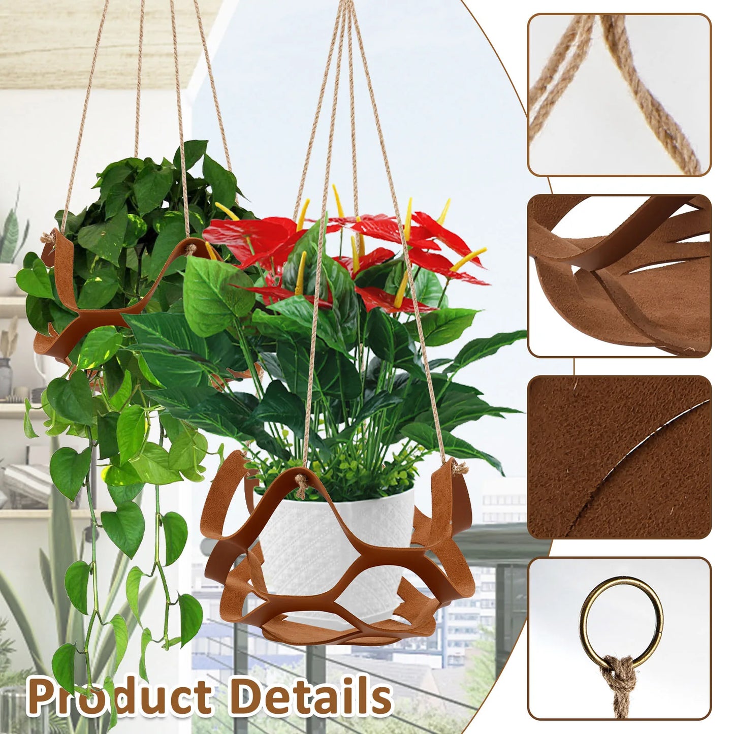 10PCS/2PCS Hanging Basket Flower Pot, Leather