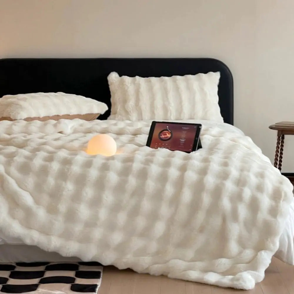 1pc Faux Rabbit Fleece Blanket - Weighted 6 lbs Faux Rabbit Fleece