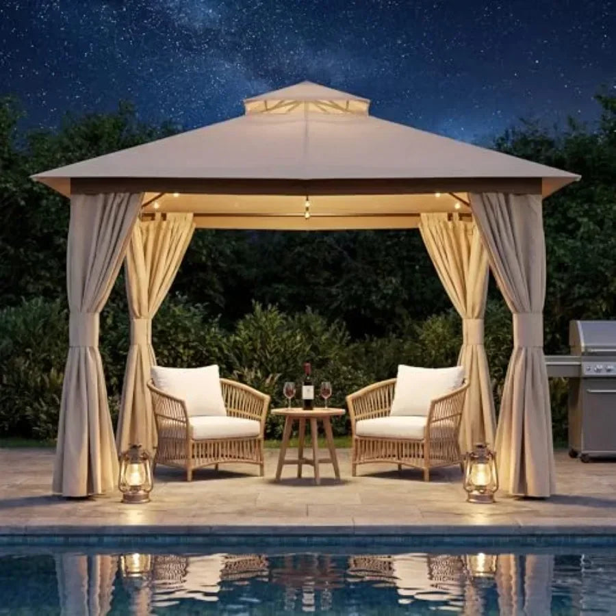 Gazebo Heavy Duty with Double Roofs Mosquito Nettings