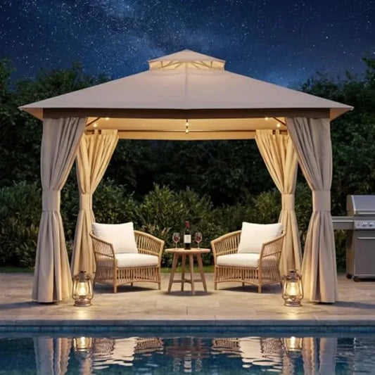 Gazebo Heavy Duty with Double Roofs Mosquito Nettings