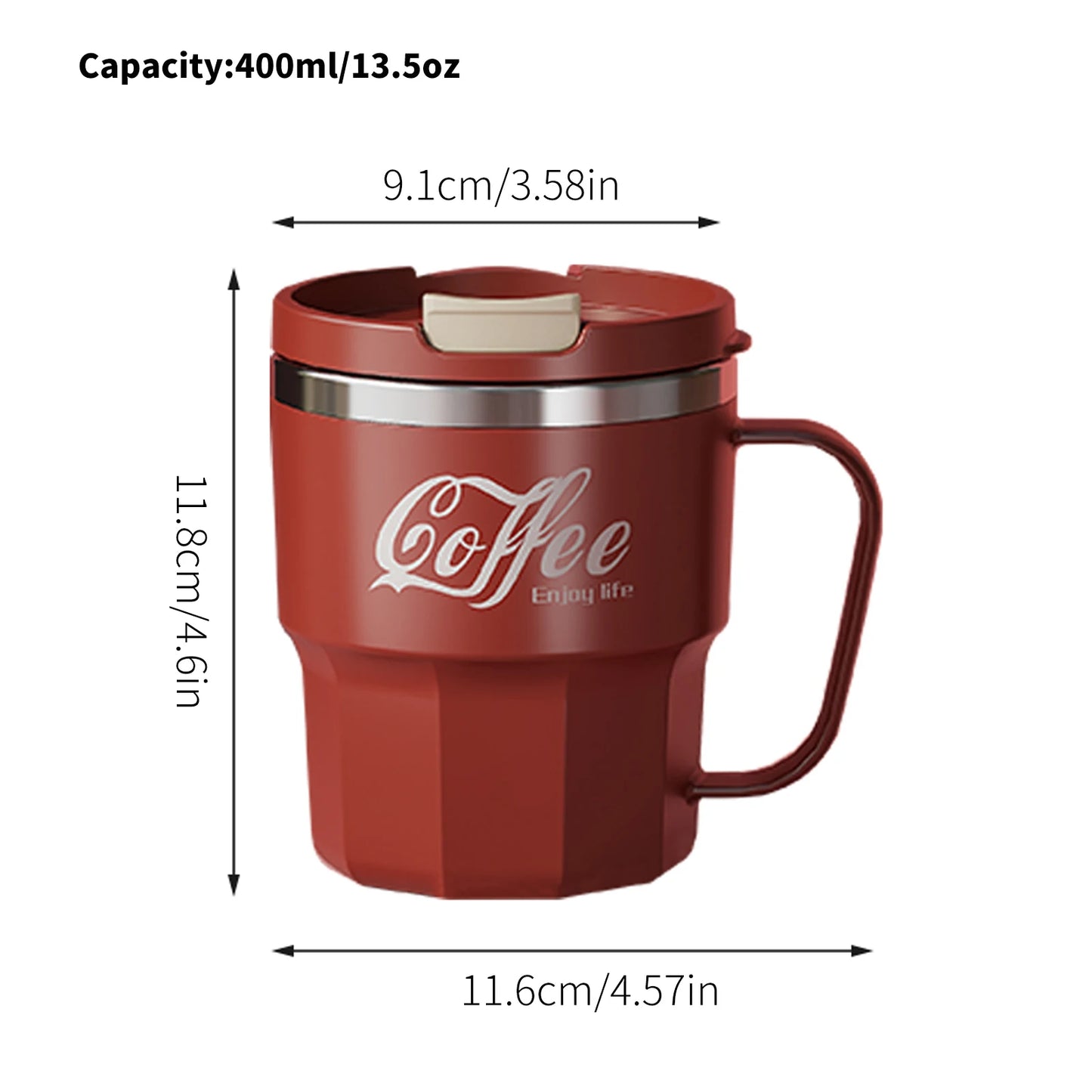 400ml Double Wall Insulated Coffee Mug Stainless Steel With Lid