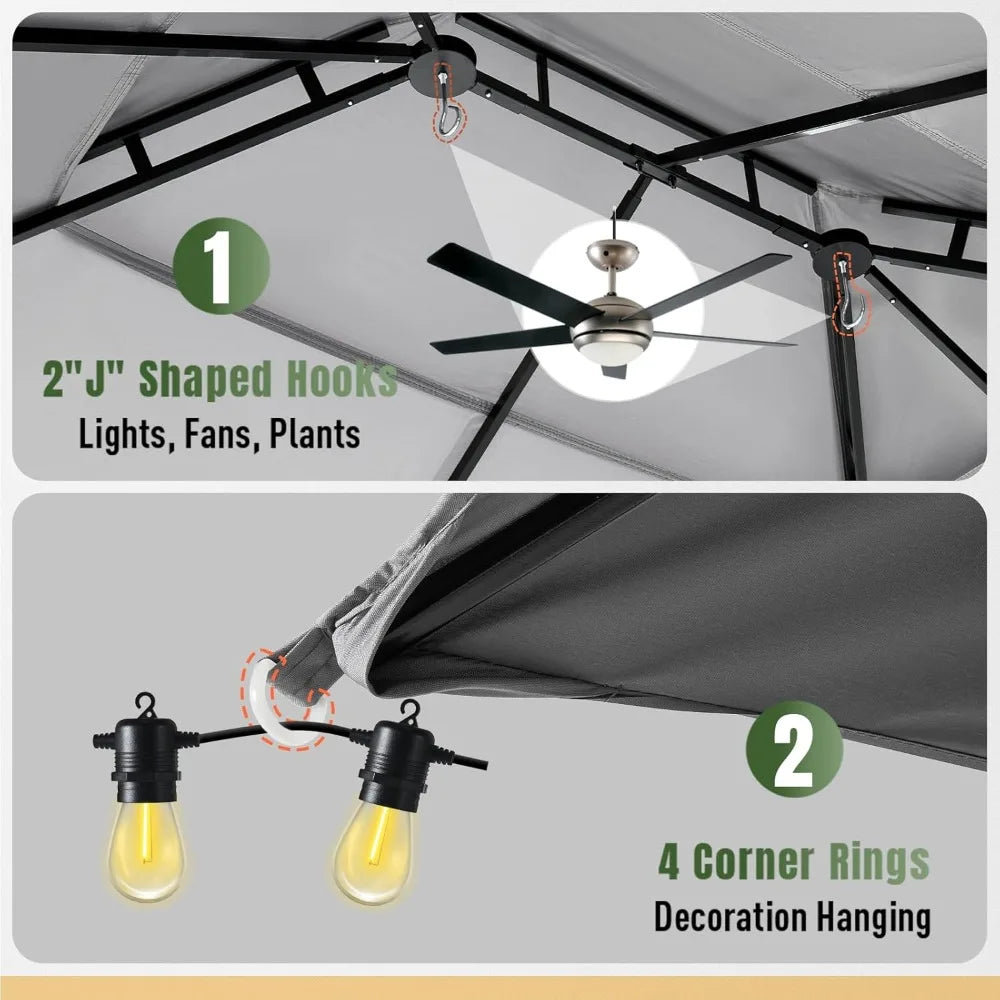 Outdoor Gazebo for Patio 10x12, Metal Frame Double Roofs,