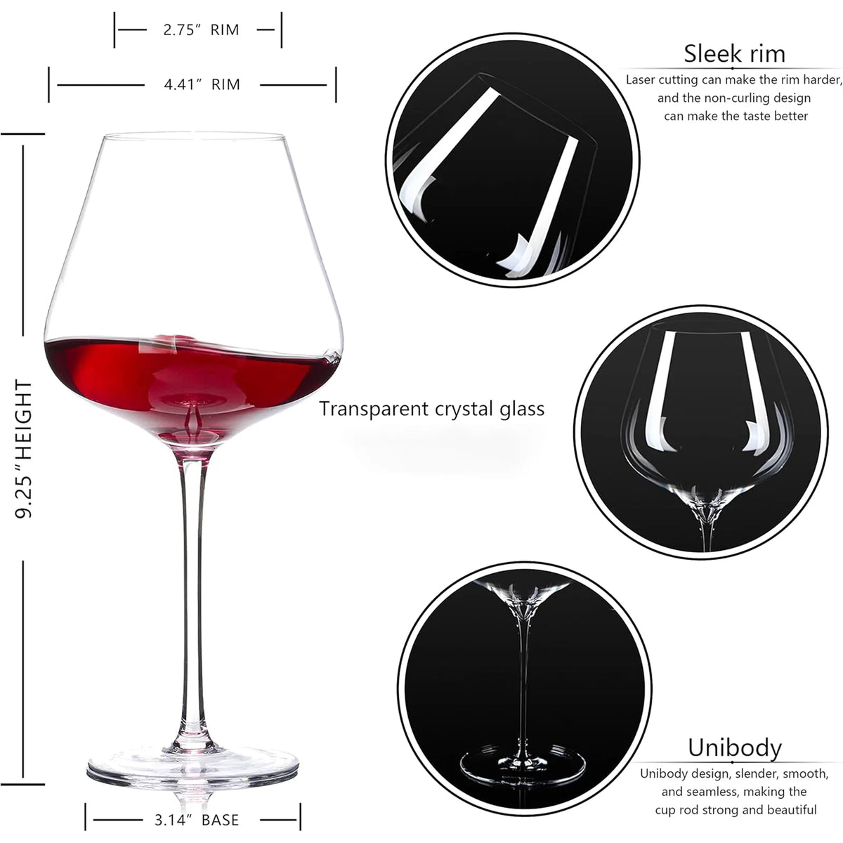 Hand Blown Red Wine Glasses Set of 4,23 oz Crystal  Long Stem,Lead-Free