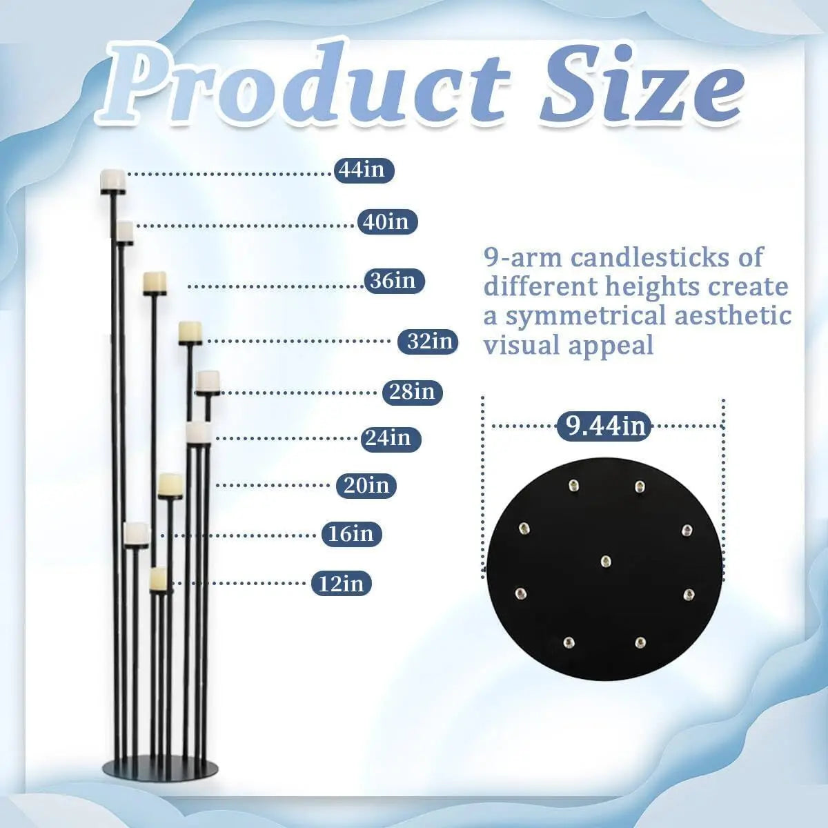 2Pcs Black 9 Arm Floor Candle Holder Candelabra