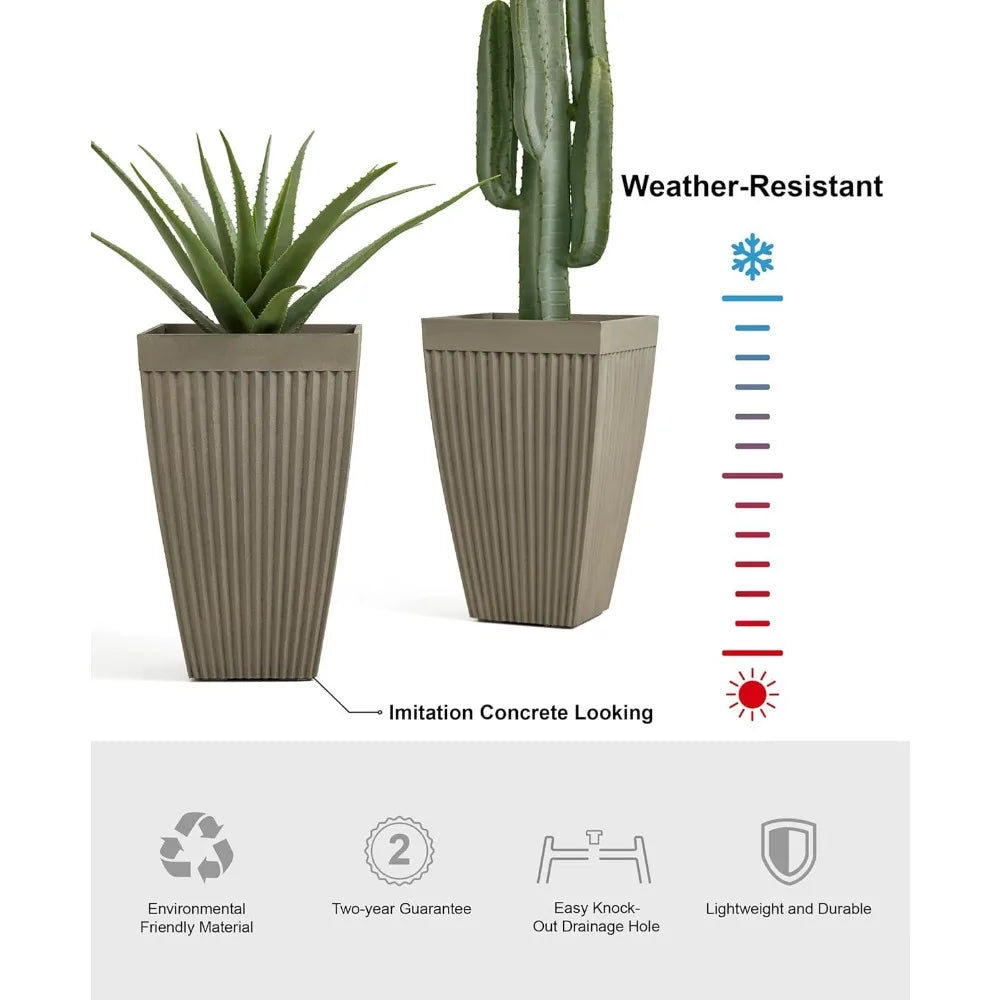 2 Garden Planter Pots 23" H Large, Drainage Hole