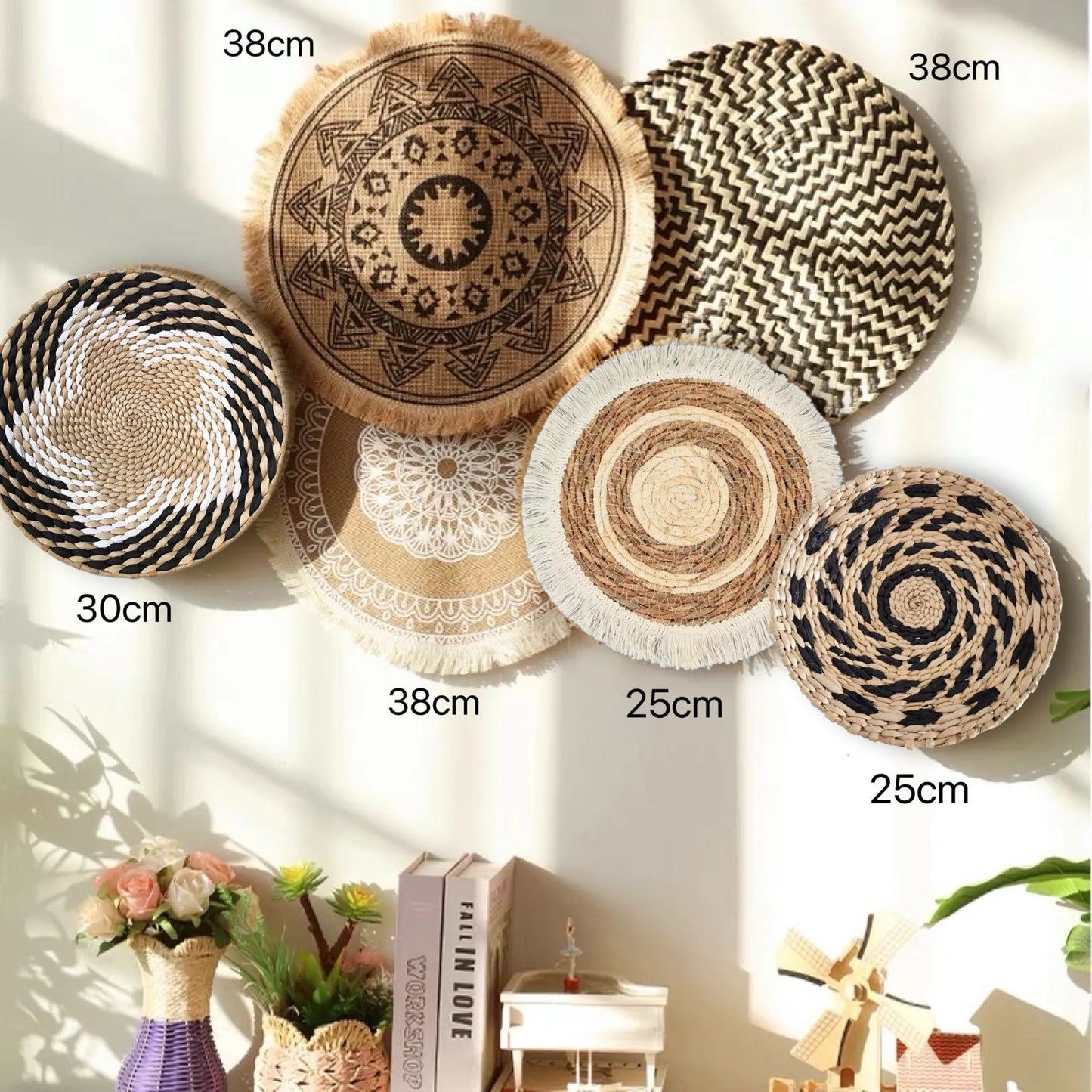 Boho Straw Wall Decor Grass Weaving Woven Tassel Wall Hanging