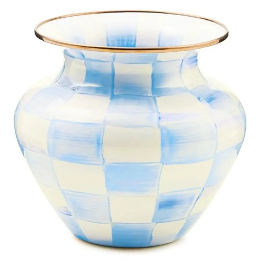 Enamel Large Vase, Unique Flower-Vase Brown-and-White
