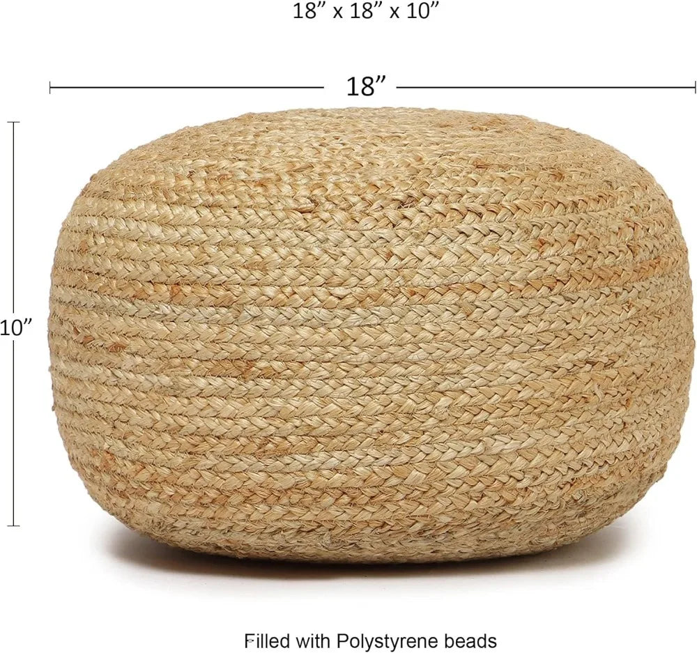 Jute Circular Low Pouf Ottoman - Braided Footrest Set of 2 Natural (18"X18"X10")