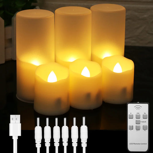 6Pcs/Set Rechargeable LED Candle Timer Remote