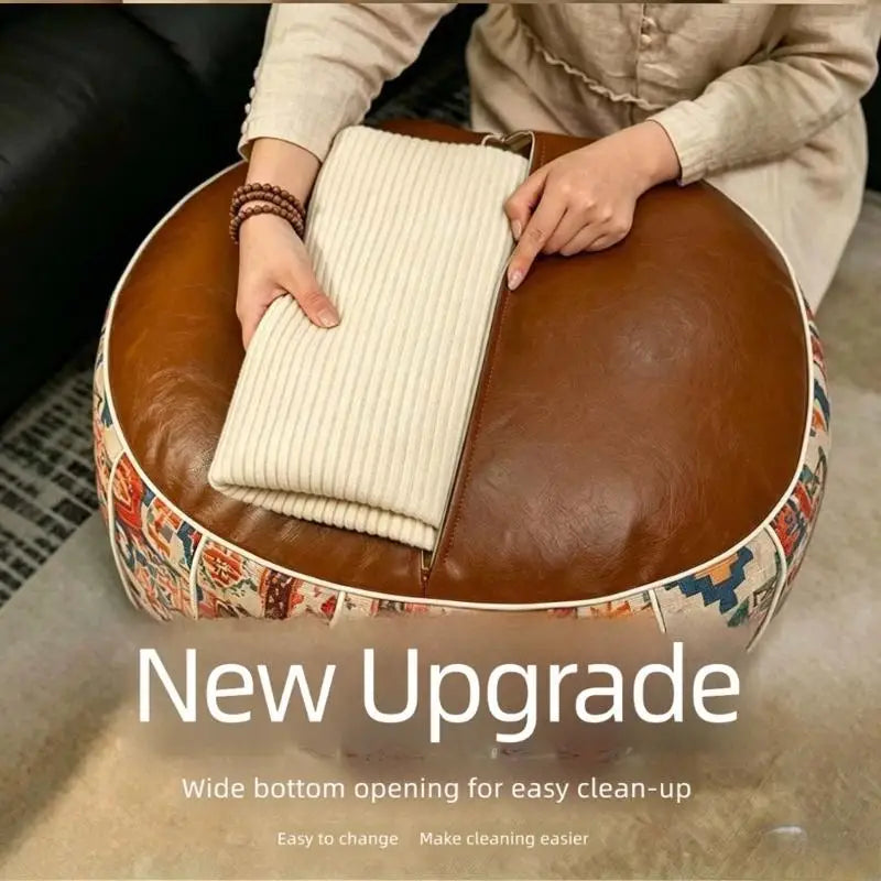 Round Storage Ottoman Pouf, Padded Footstool with Soft Item Organiser