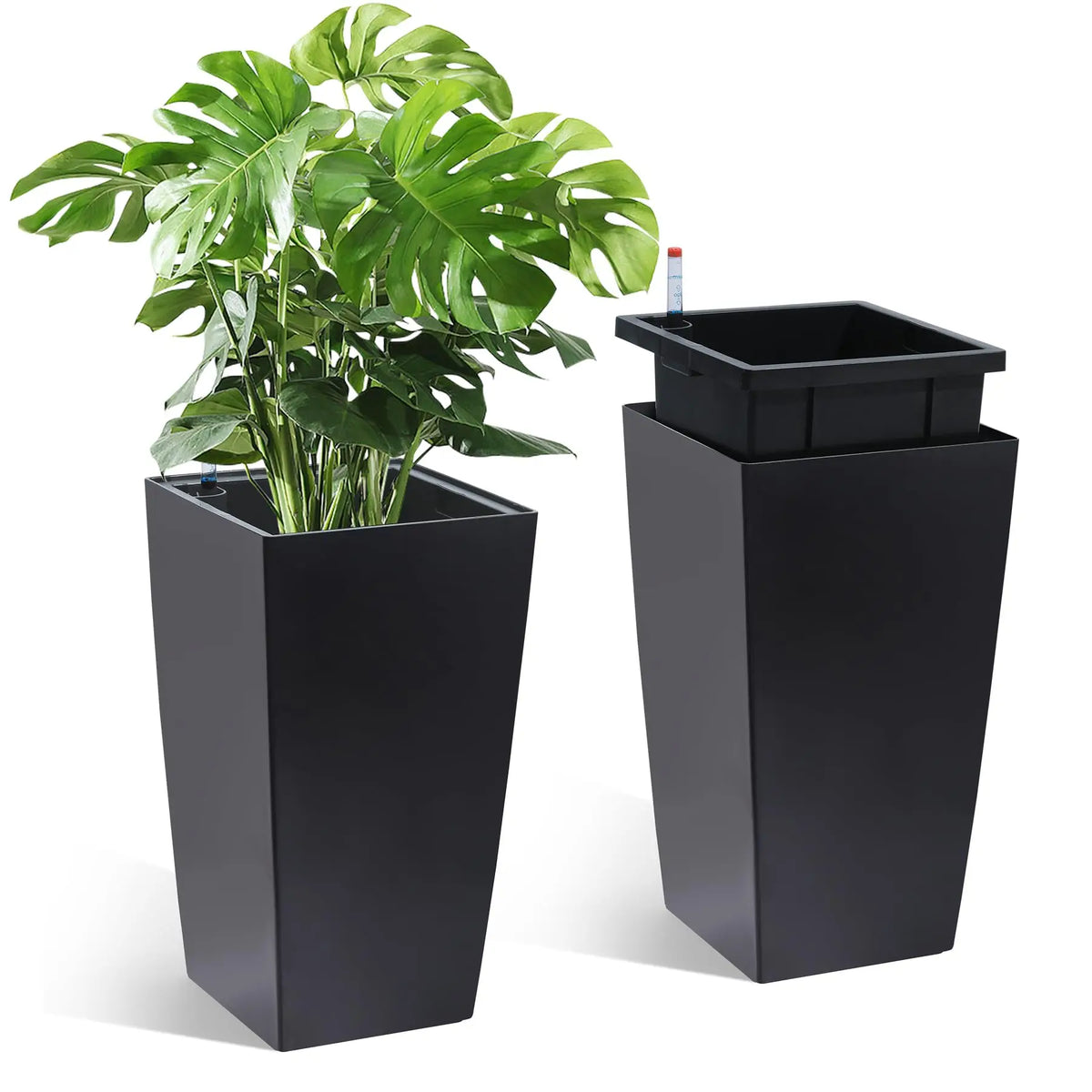 15.7"/22.5" Tall Planters Set Of 2, Self Watering With Drainage