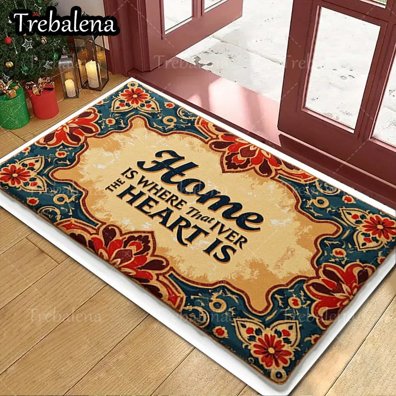 1pc Welcome Door Mat World Map Floral Border Area Rug