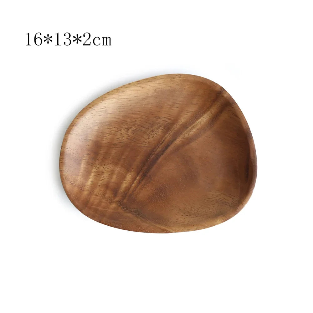 Walnut & Acacia Irregular Oval Solid Wood Dinner Plate