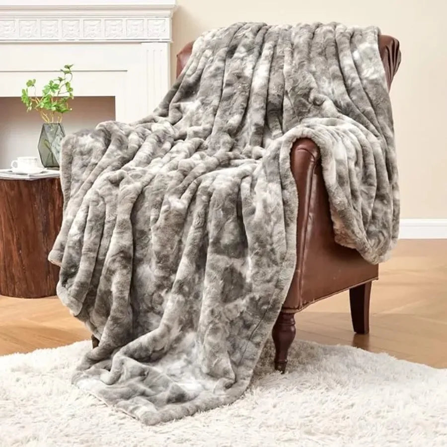 Super Soft Plush Throw Blanket Warm Marbled Gray