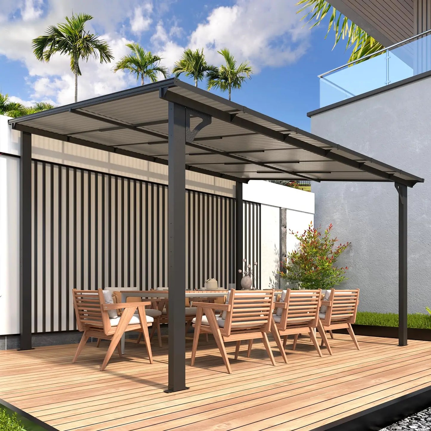 Wall Gazebo12’ x 10’, Hard Top  Pergola on Clearance