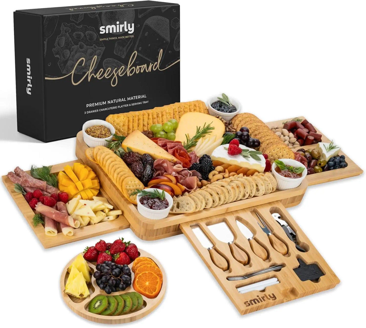Large Bamboo Charcuterie Board Set - 15.7"with Knives